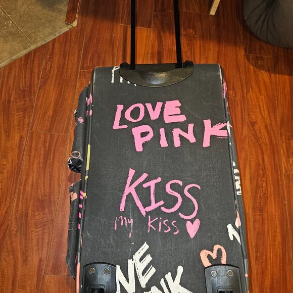 Victoria Secret PINK Black Graffiti Rolling Suitcase Duffle Bag - Picture 13 of 13